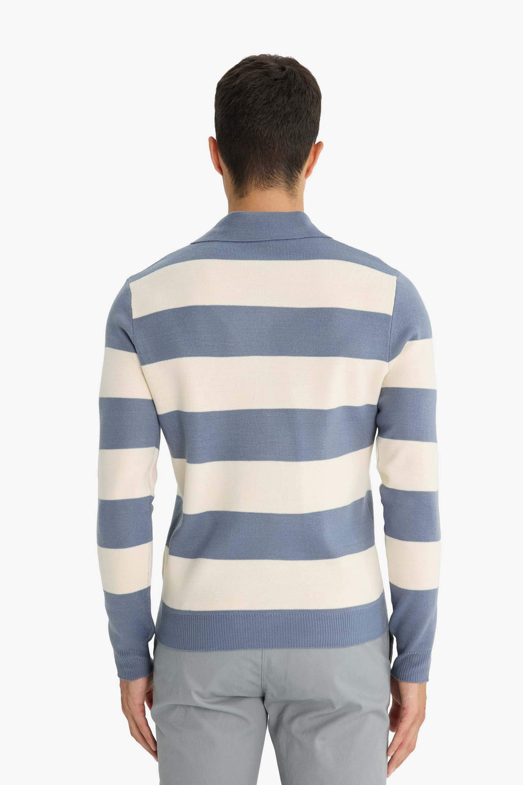 Standard Fit Polo Collar Buttoned Color Block Knit Sweater