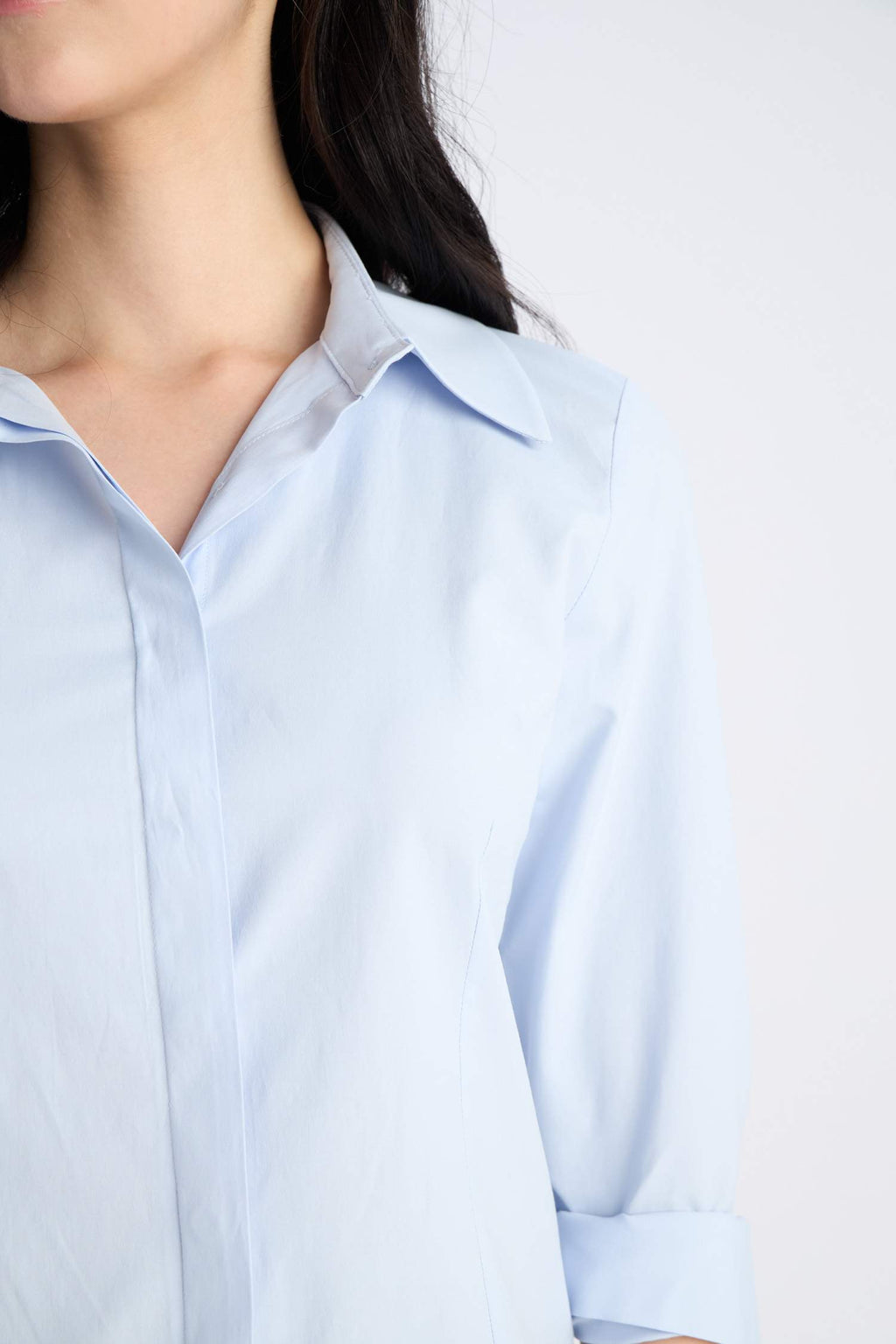 Fitted Basic Plain Bengalin Long-Sleeve Shirt