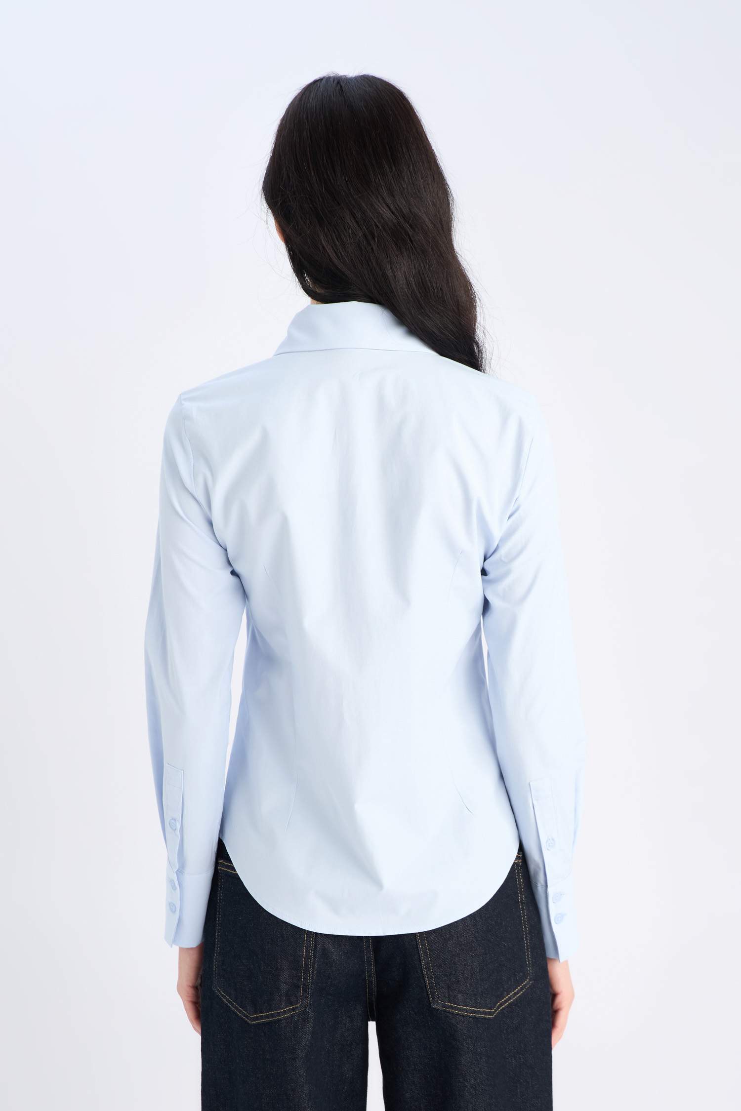 Fitted Basic Plain Bengalin Long-Sleeve Shirt