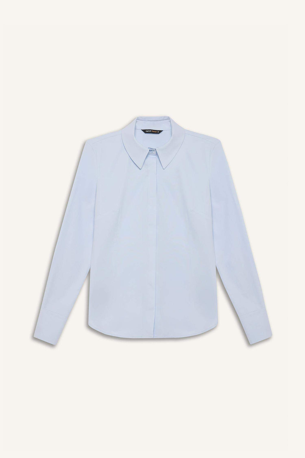 Fitted Basic Plain Bengalin Long-Sleeve Shirt