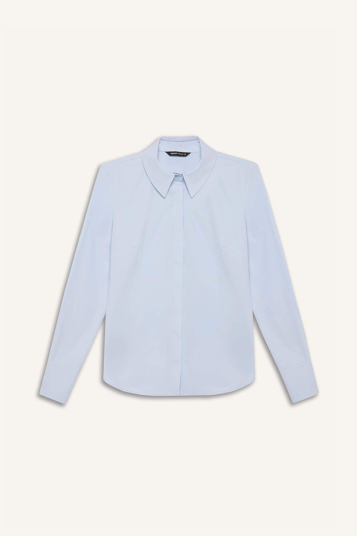 Fitted Basic Plain Bengalin Long-Sleeve Shirt