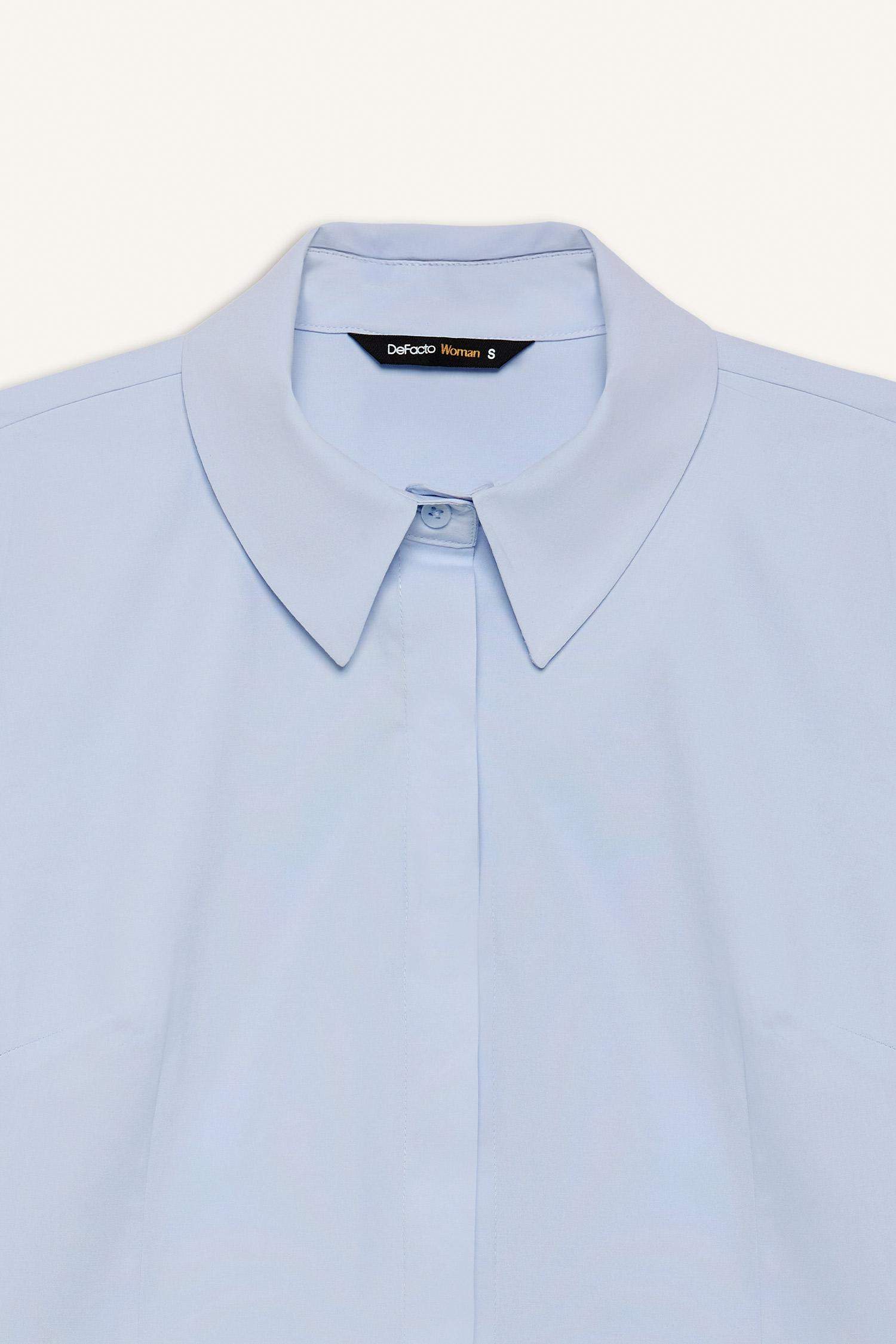 Fitted Basic Plain Bengalin Long-Sleeve Shirt