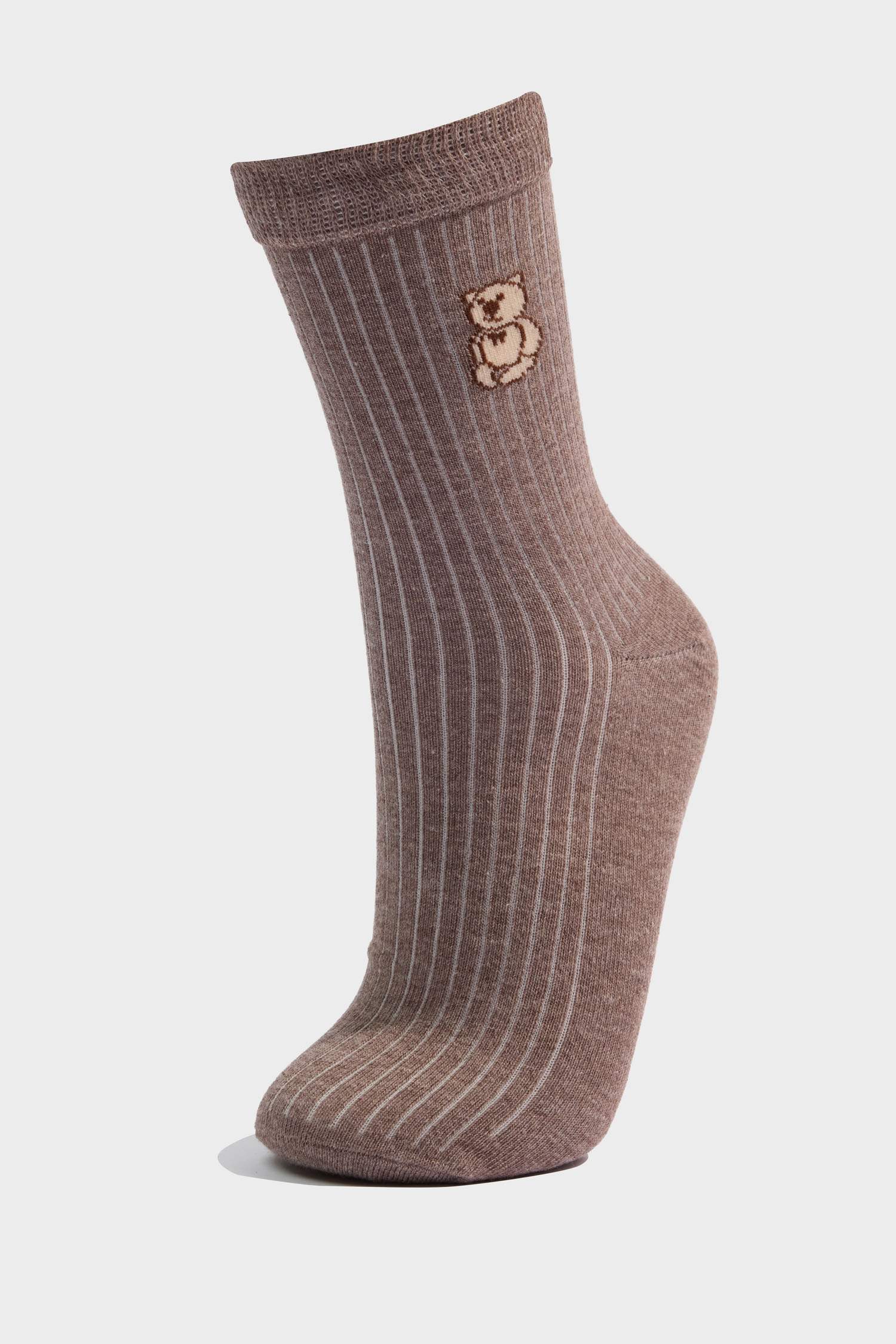 Women Teddy Bear Patterned 3-Pack Cotton Long Socks