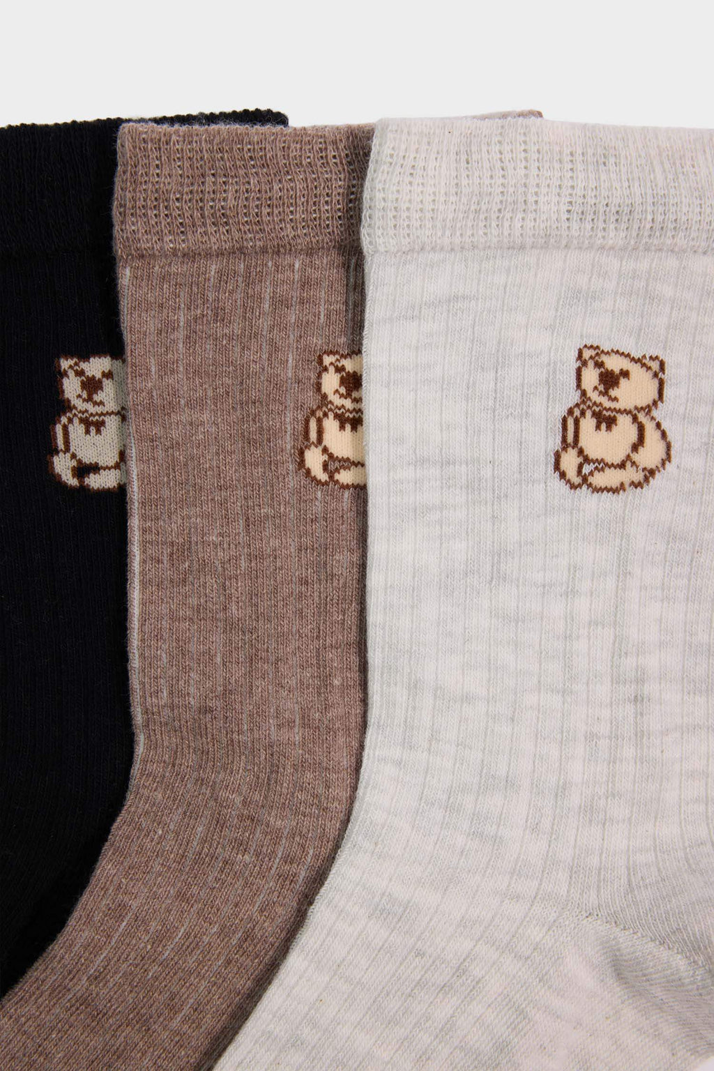 Women Teddy Bear Patterned 3-Pack Cotton Long Socks