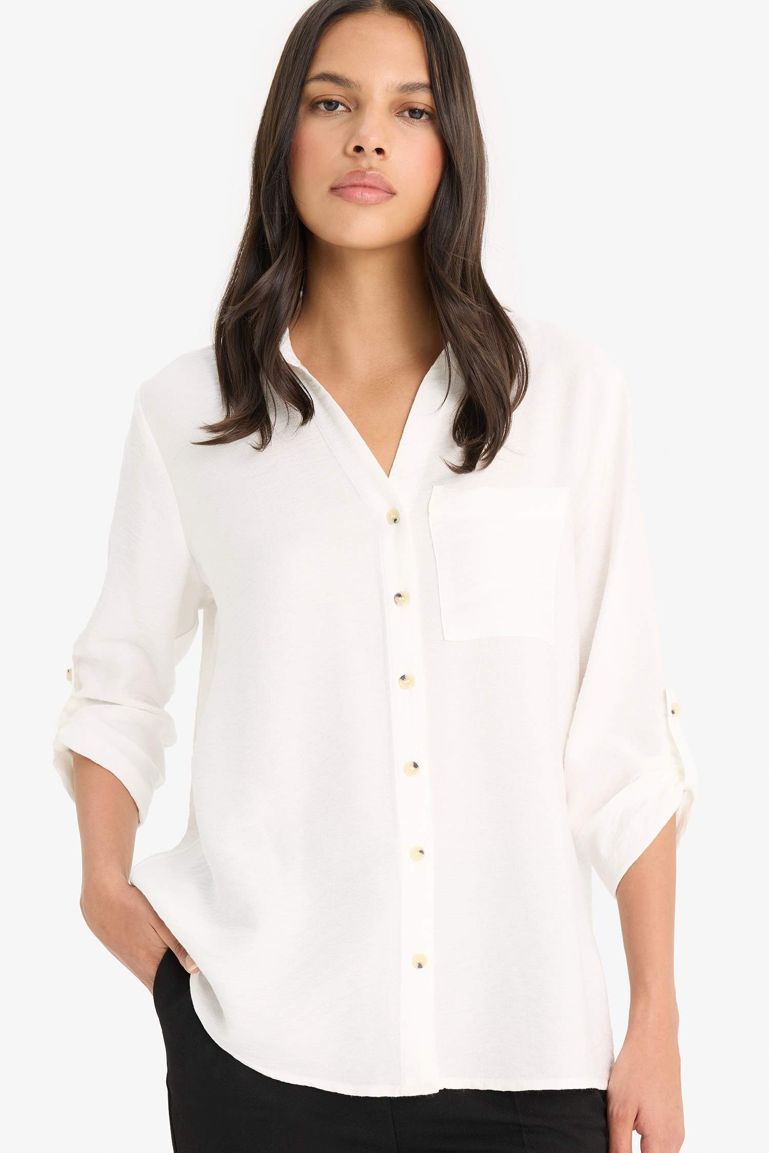 Regular fit, long sleeve shirt with shirt collar