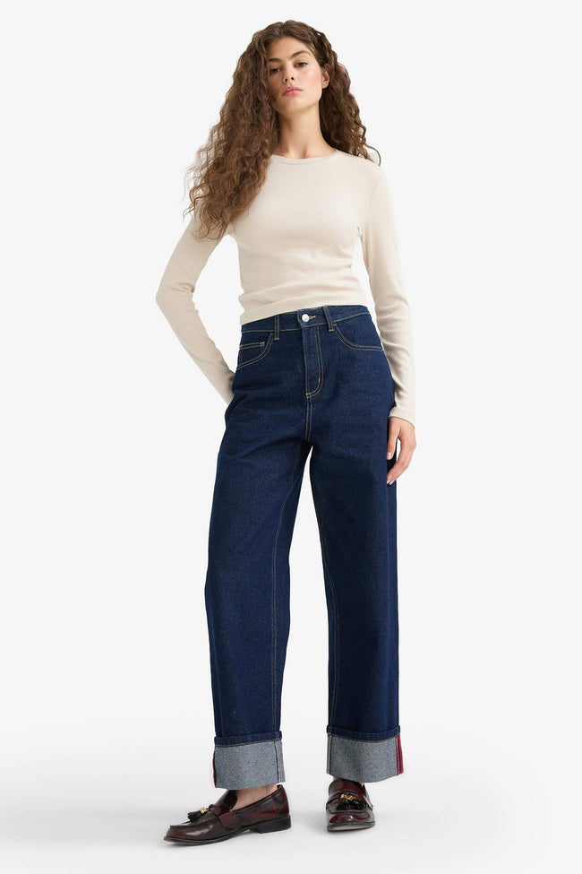 Fitted Crew Neck Ribbed Camisole Long Sleeve T-Shirt Main Image