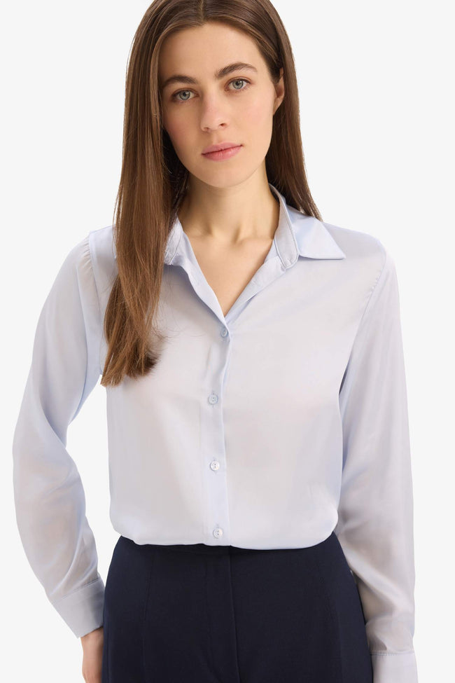 Regular Fit Shirt Collar Satin Long Sleeve Shirt Hover Image