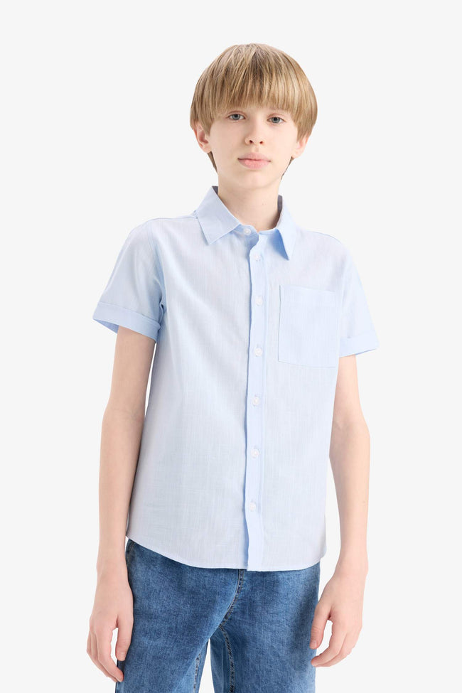 Basic Plain Short Sleeve Shirt With Men's Children Polo Collar Linen Look Main Image