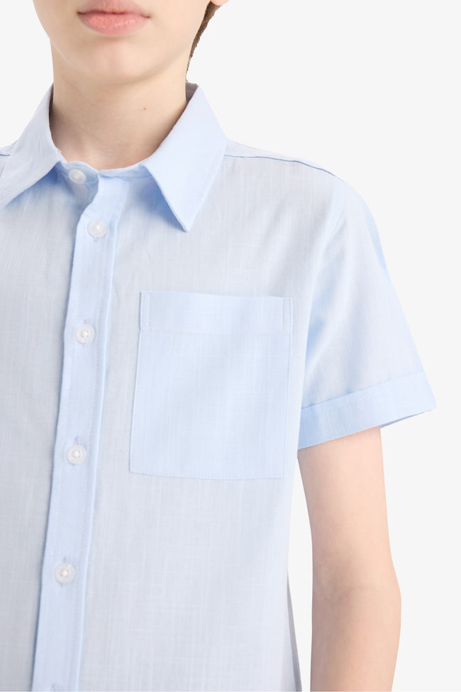 Basic Plain Short Sleeve Shirt With Men's Children Polo Collar Linen Look Hover Image