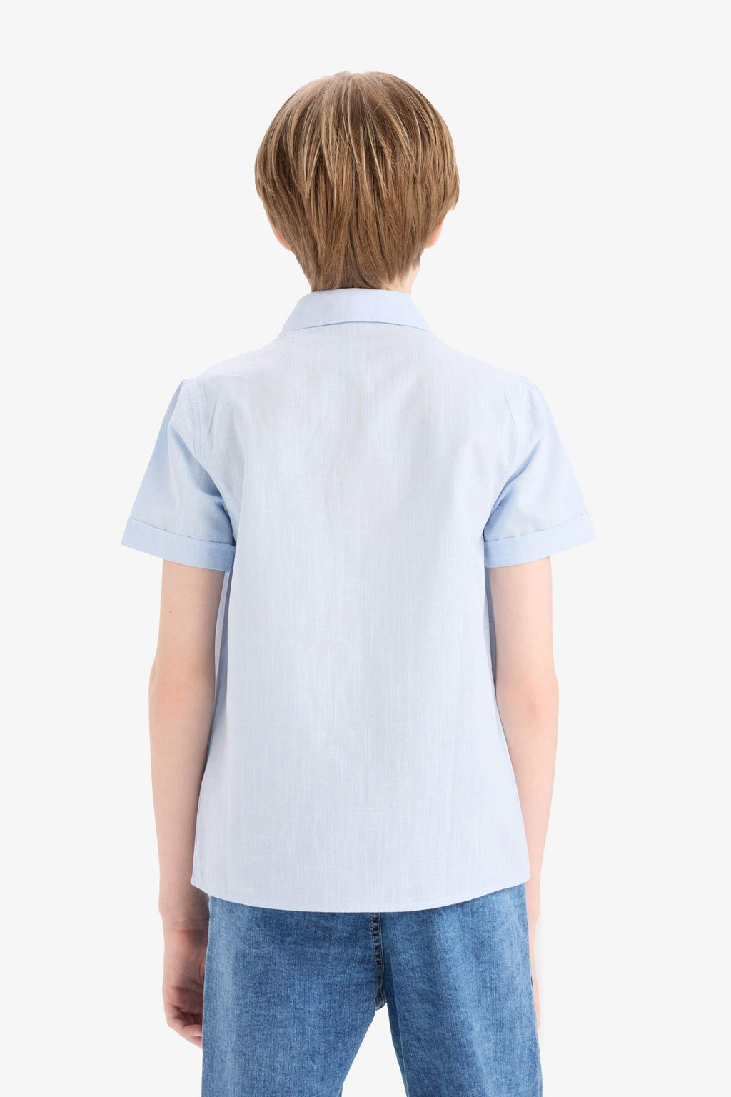 Basic Plain Short Sleeve Shirt With Men's Children Polo Collar Linen Look