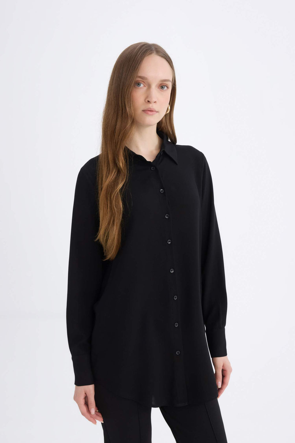 Regular Fit Shirt Collar Long Sleeve Tunic