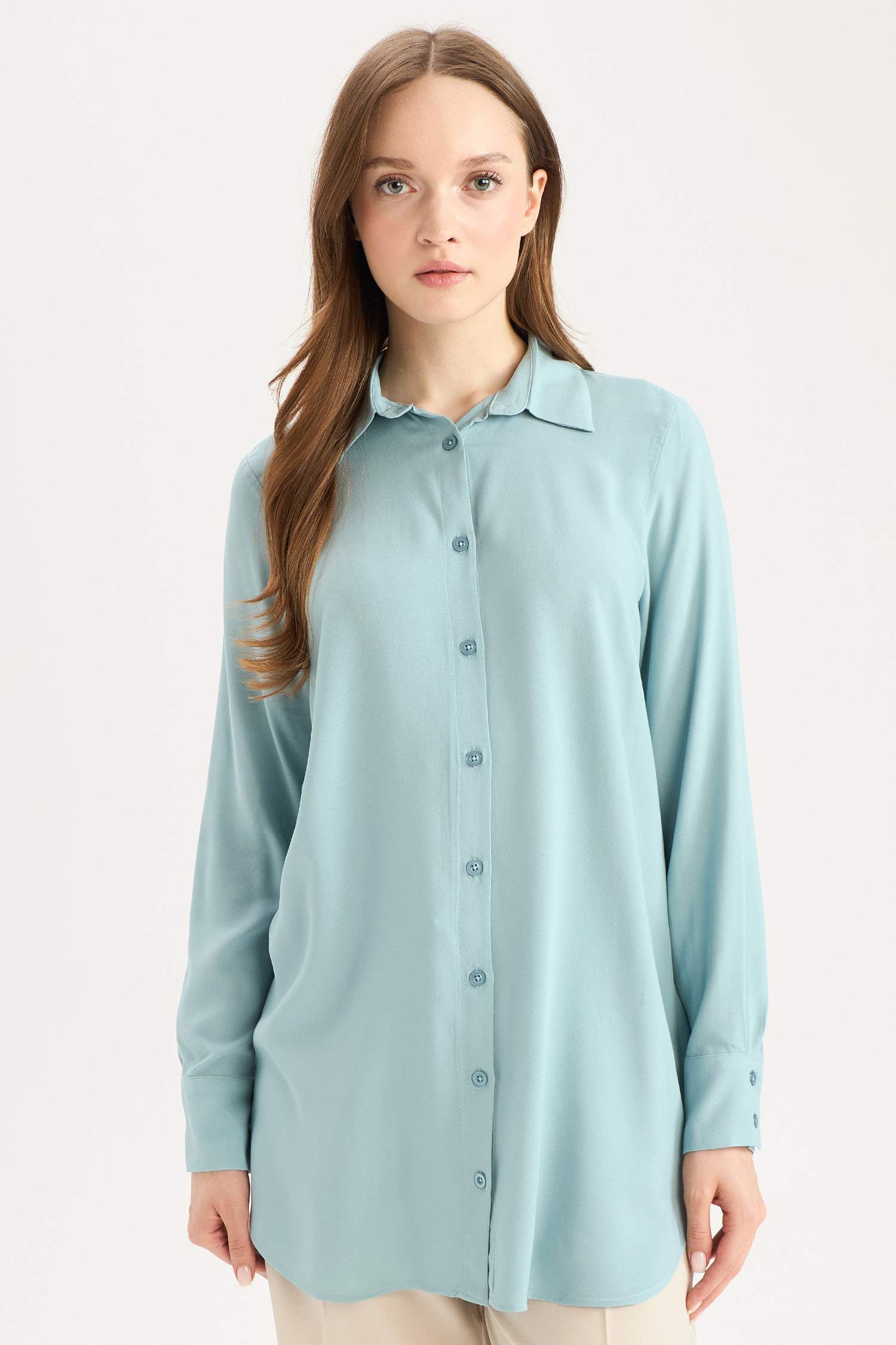 Regular Fit Shirt Collar Long Sleeve Tunic