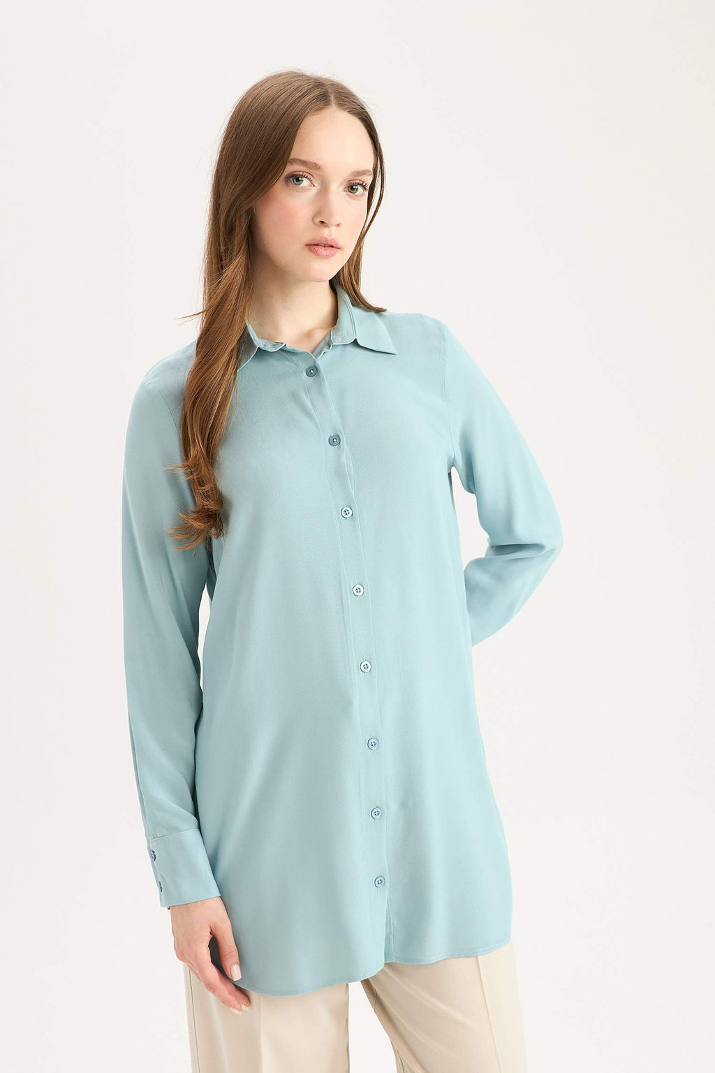 Regular Fit Shirt Collar Long Sleeve Tunic