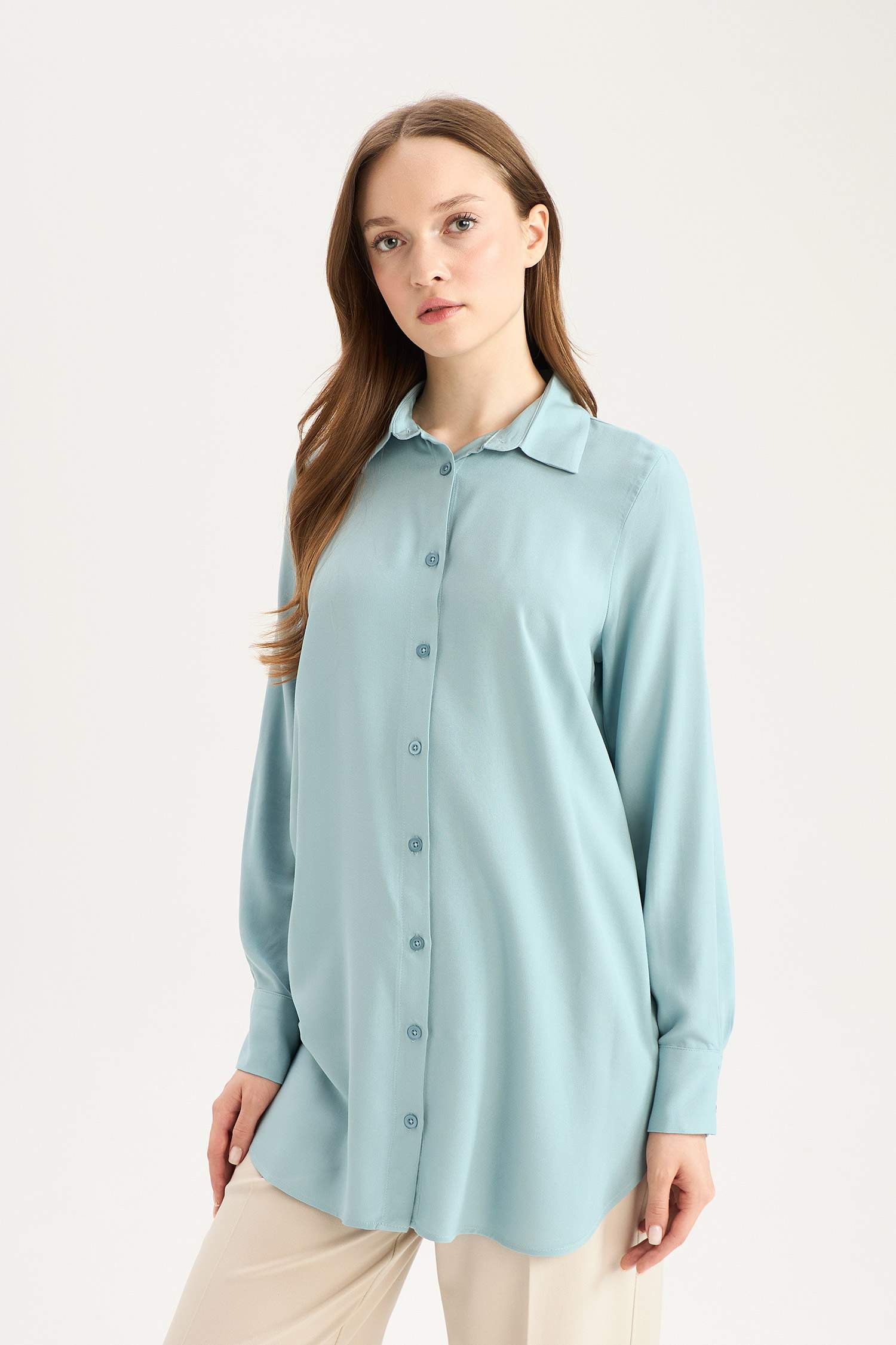 Regular Fit Shirt Collar Long Sleeve Tunic