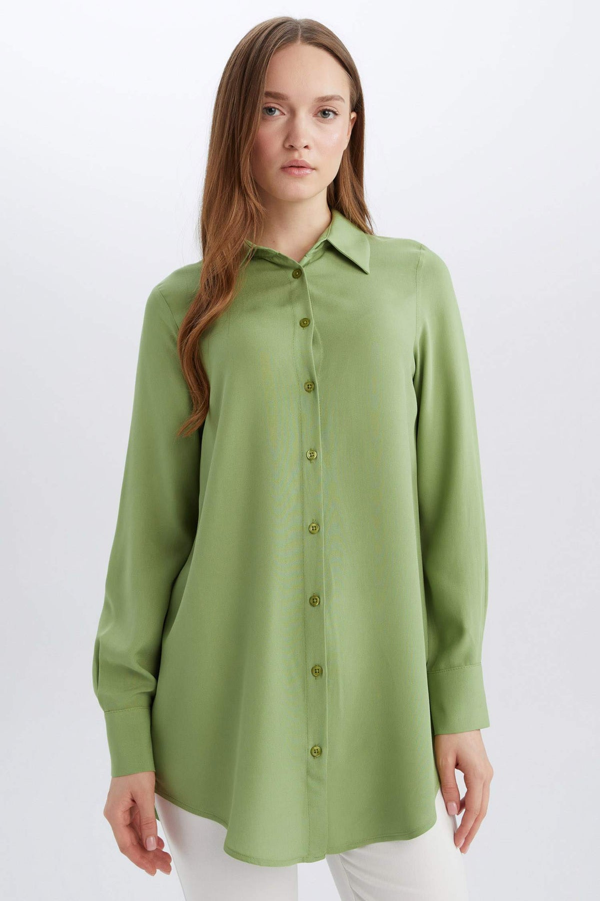 Regular Fit Shirt Collar Long Sleeve Tunic