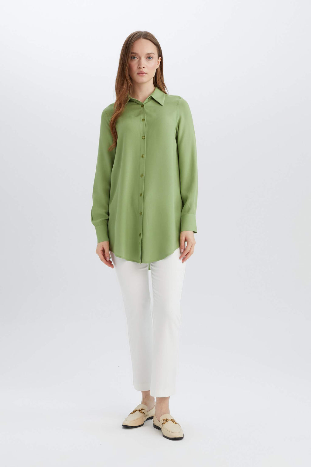 Regular Fit Shirt Collar Long Sleeve Tunic