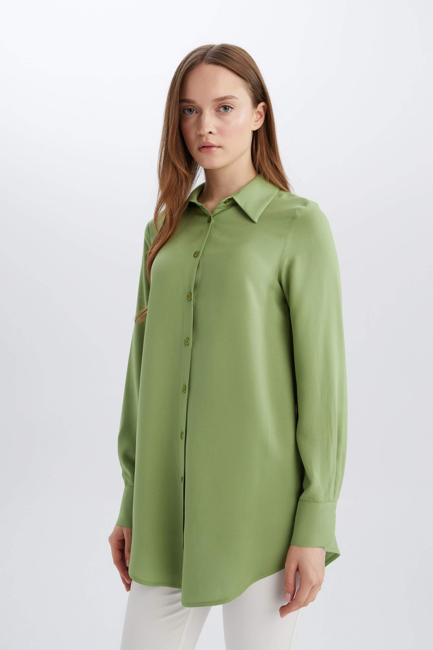 Regular Fit Shirt Collar Long Sleeve Tunic