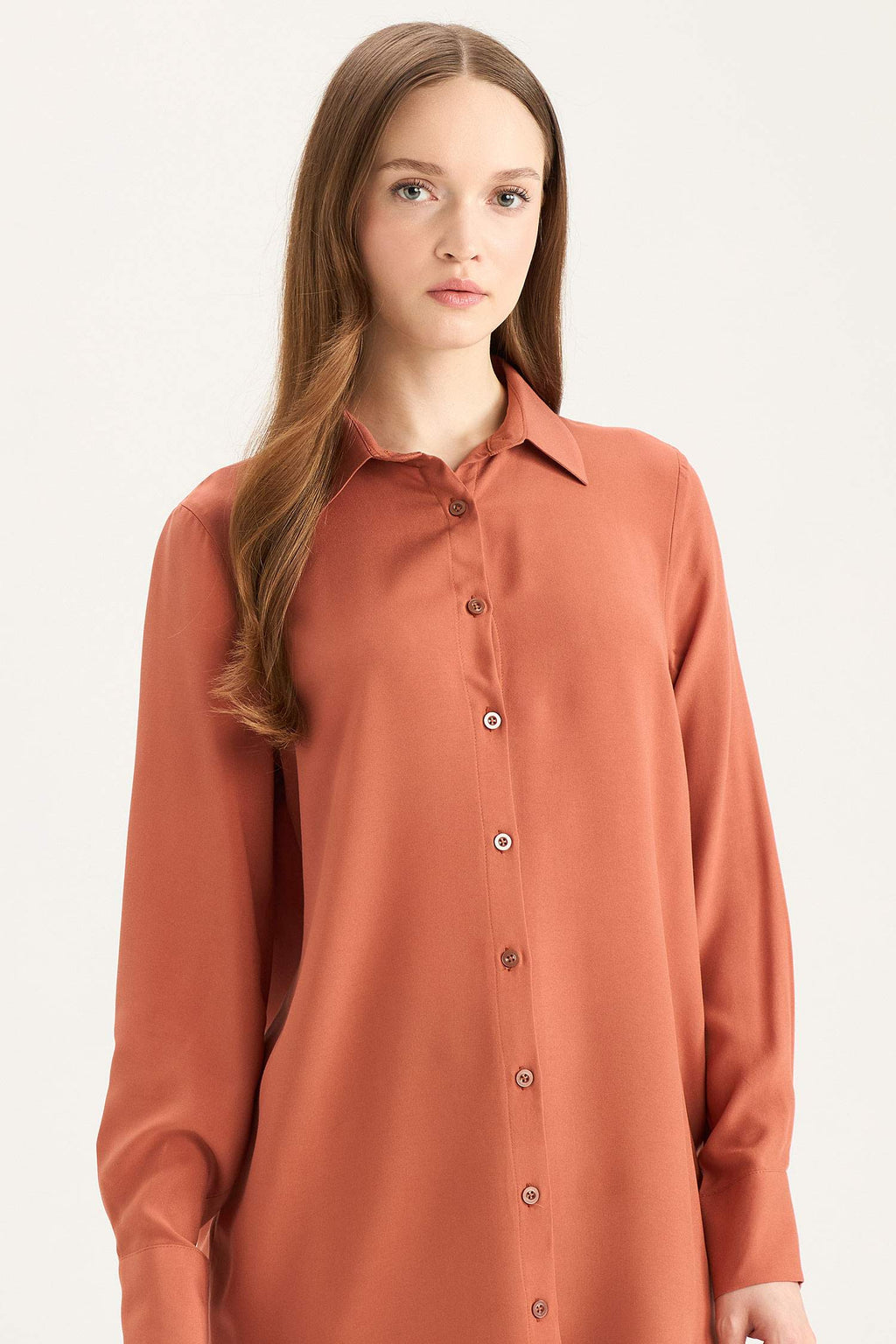 Regular Fit Shirt Collar Long Sleeve Tunic