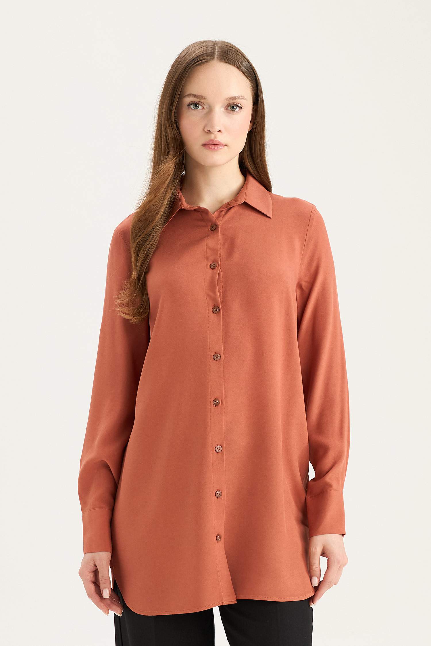 Regular Fit Shirt Collar Long Sleeve Tunic