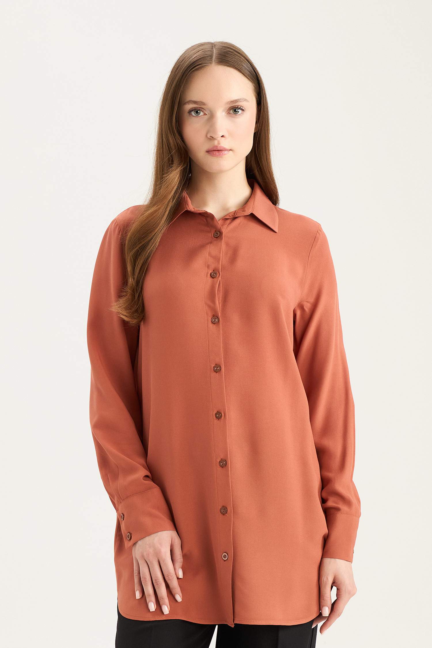 Regular Fit Shirt Collar Long Sleeve Tunic