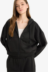 Cool Cropped Fit Hooded Thick Zippered Sweatshirt