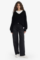 Oversize Wide Pattern V Neck Knitwear Sweater