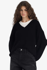 Oversize Wide Pattern V Neck Knitwear Sweater