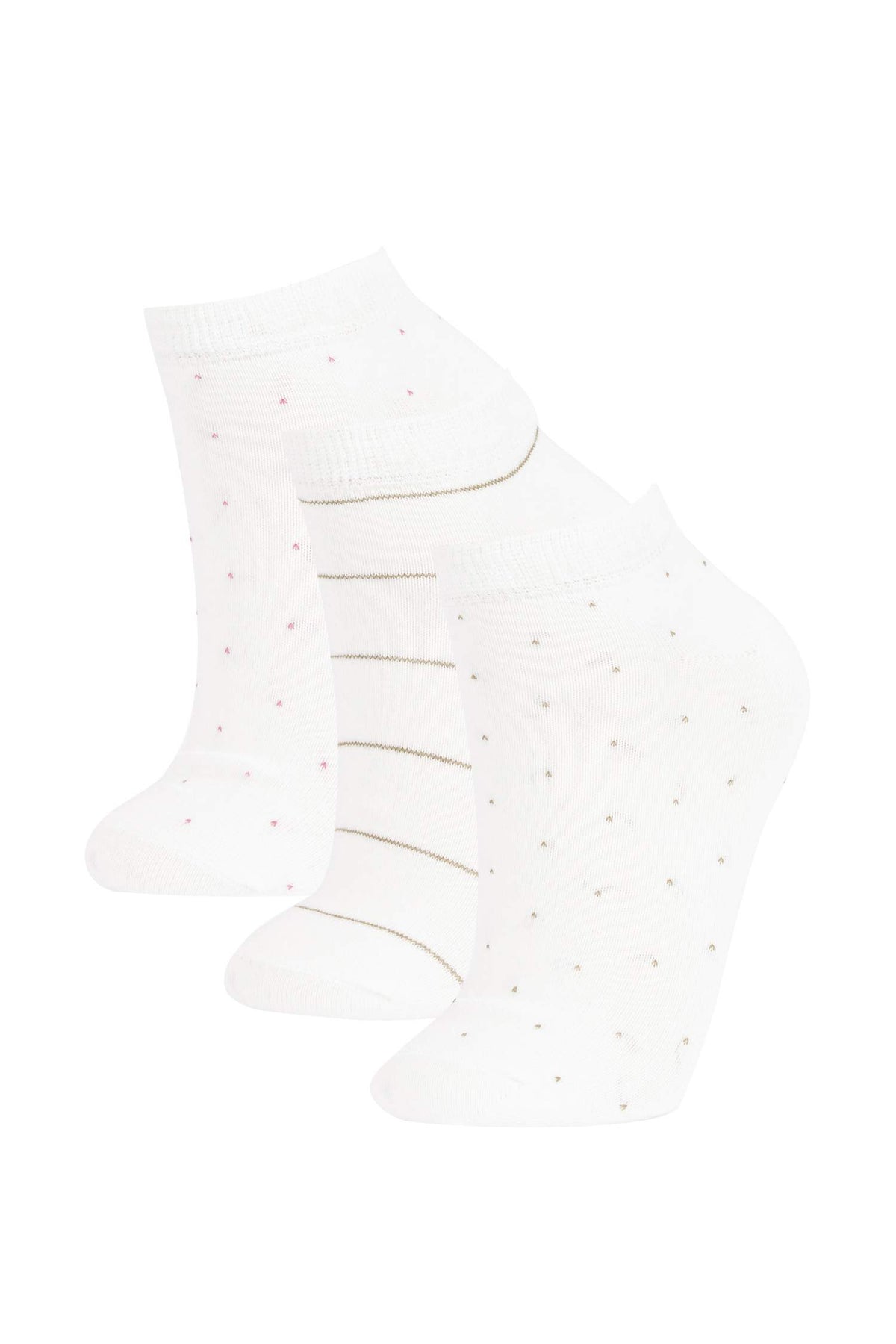 Women's 3-Pack Cotton Polka Dot and Striped Ankle Socks