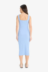 Bodycon Square Neck Basic Plain Ribbed Camisole Strappy Midi Black Summer Dress