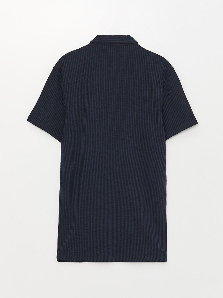 Polo Neck Short Sleeve Striped Men T-Shirt
