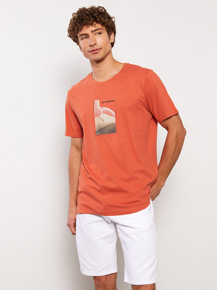 LCW Casual Crew Neck Short Sleeve Printed Combed Cotton Men T-Shirt