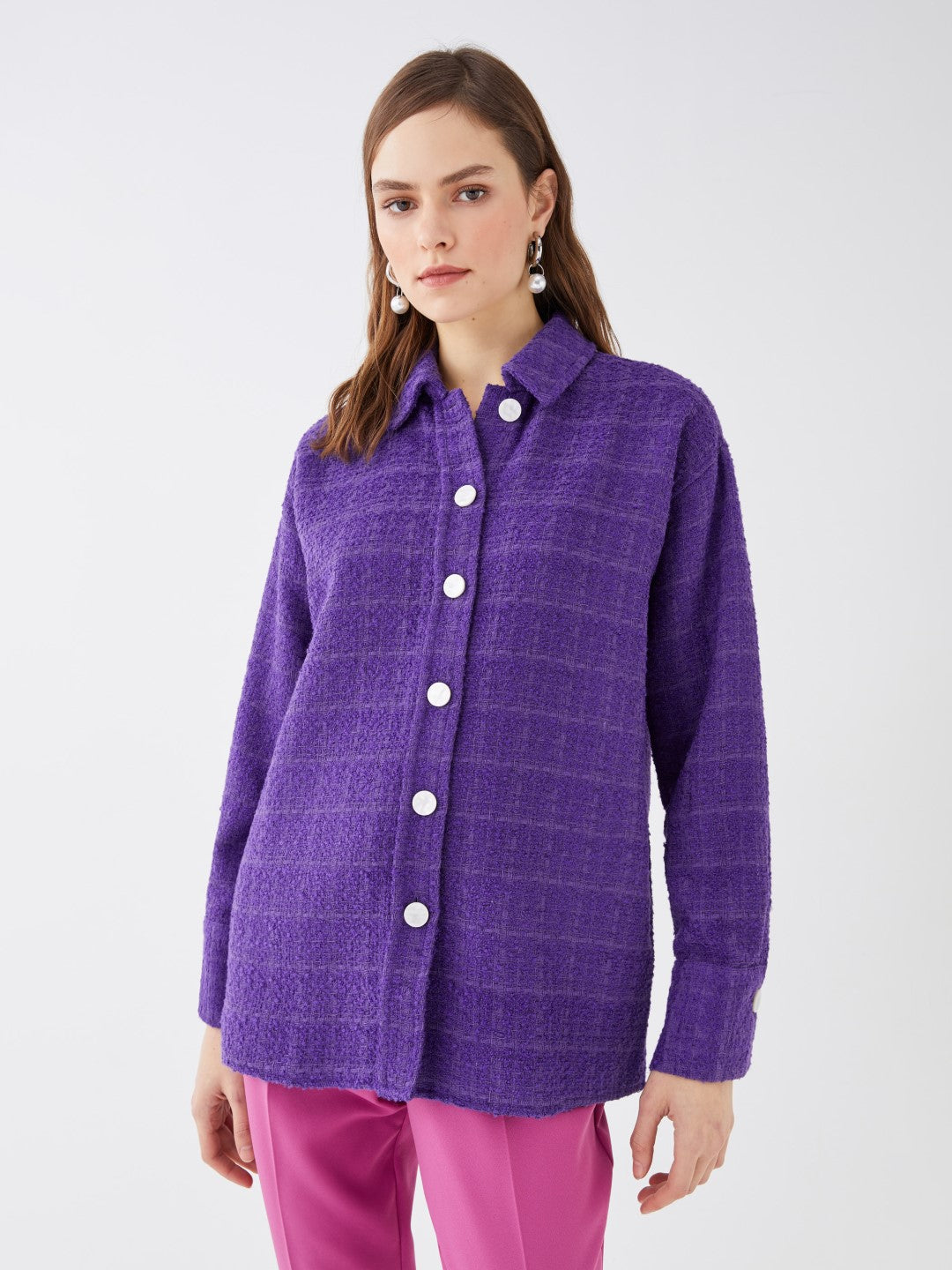 LCW Vision

Purple Self-Patterned Long Sleeve Oversize Women's Shirt Jacket