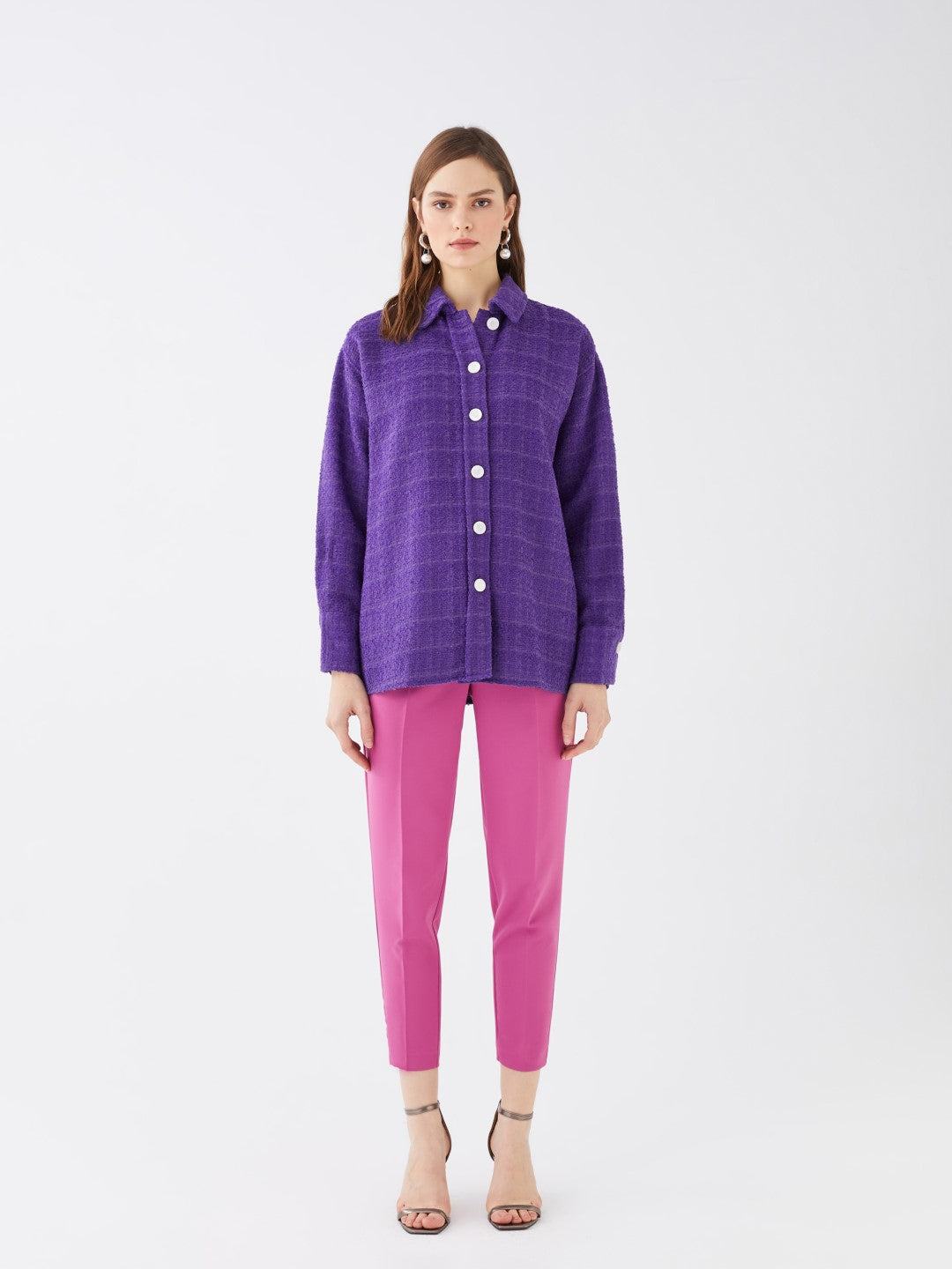 LCW Vision

Purple Self-Patterned Long Sleeve Oversize Women's Shirt Jacket