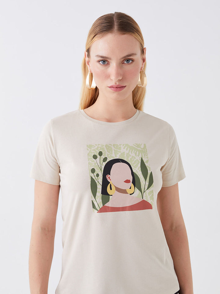 LCWAIKIKI Classic Crew Neck Printed Short Sleeve Women T-shirt