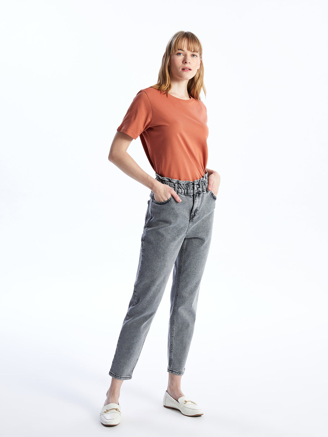 Slim Fit Women Jean Trousers With Elastic Waist