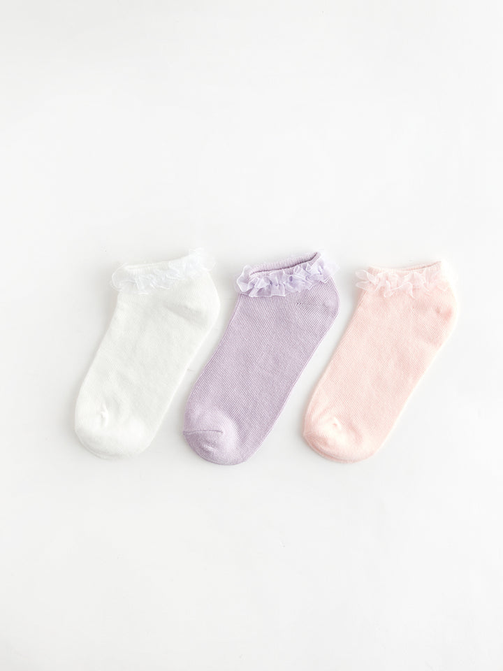 Lace Detailed Girls Booties Socks 3-Piece
