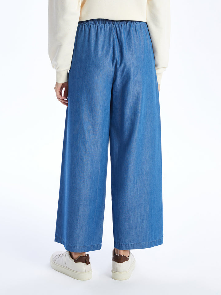 Wideleg Women Jean Trousers With Elastic Waist