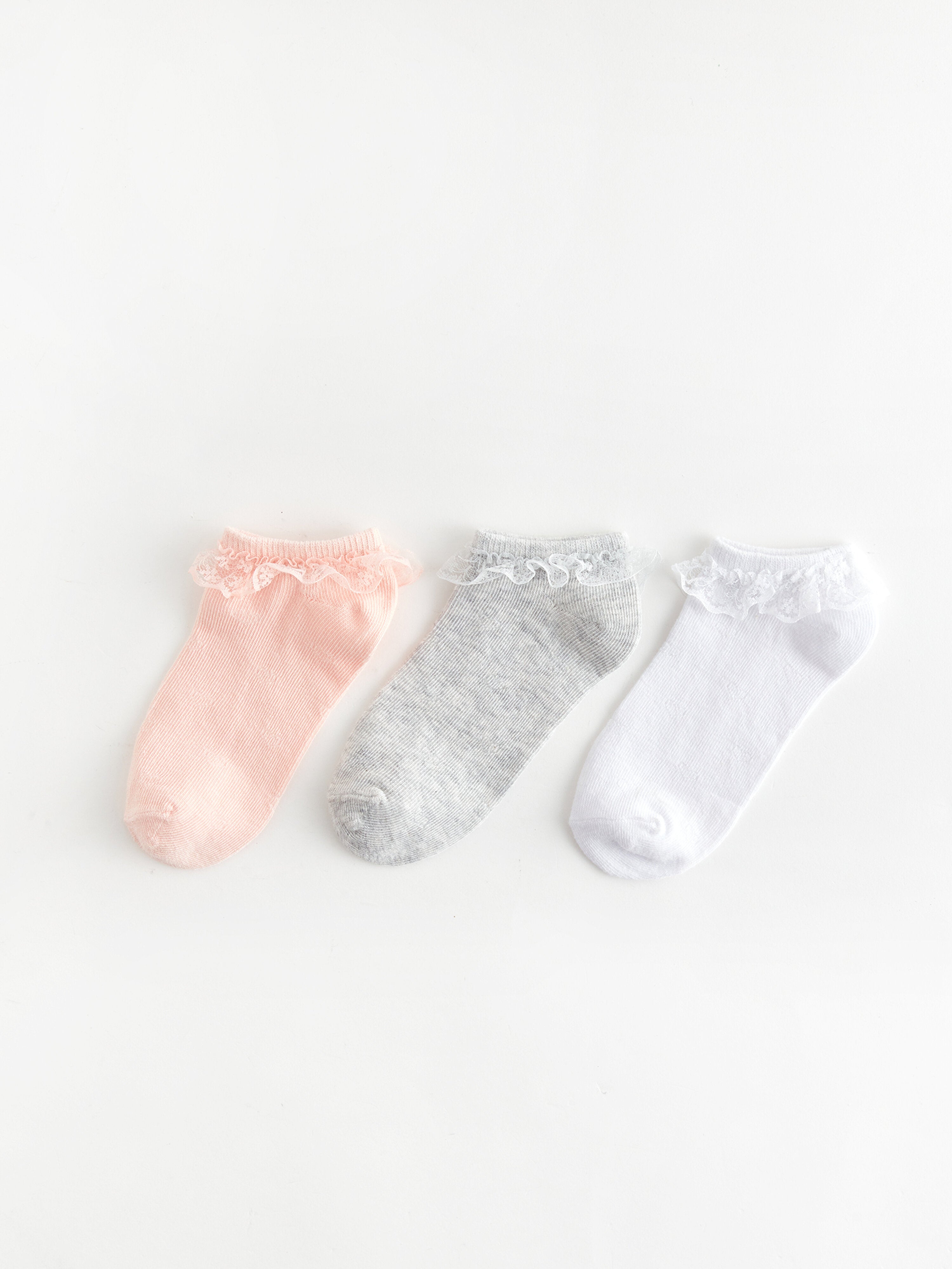 Lace Detailed Girls Booties Socks 3-Piece