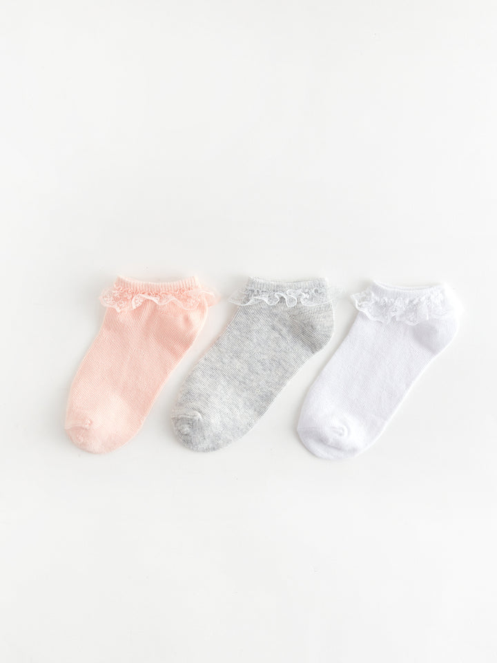 Lace Detailed Girls Booties Socks 3-Piece