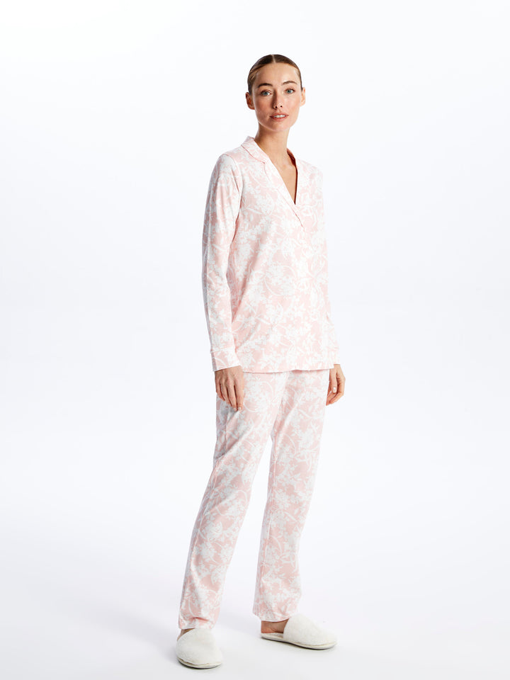 Shirt Collar Patterned Long Sleeve Women Pajama Set
