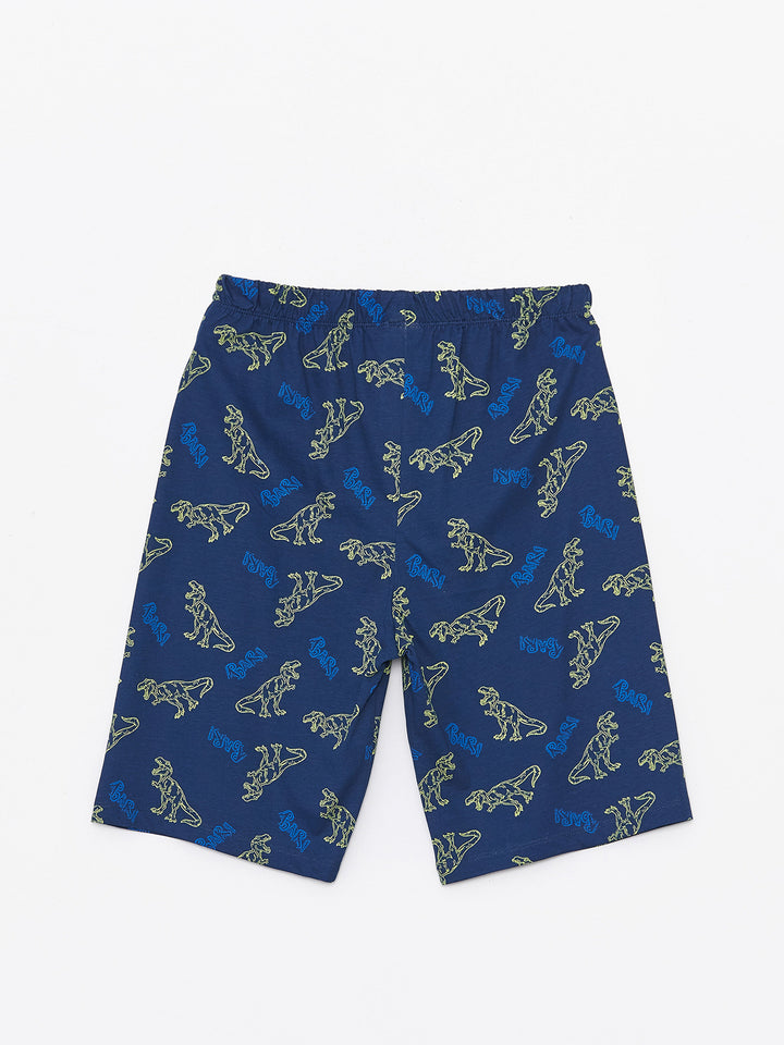 Crew Neck Printed Short Sleeve Boys Pajama Set With Shorts