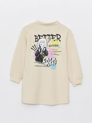 Polo Neck Printed Long Sleeve Girls Dress