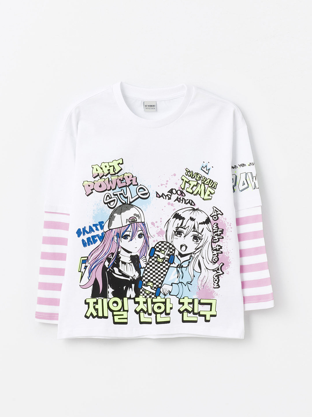 Crew Neck K-Pop Printed Long Sleeve Girls T-Shirt