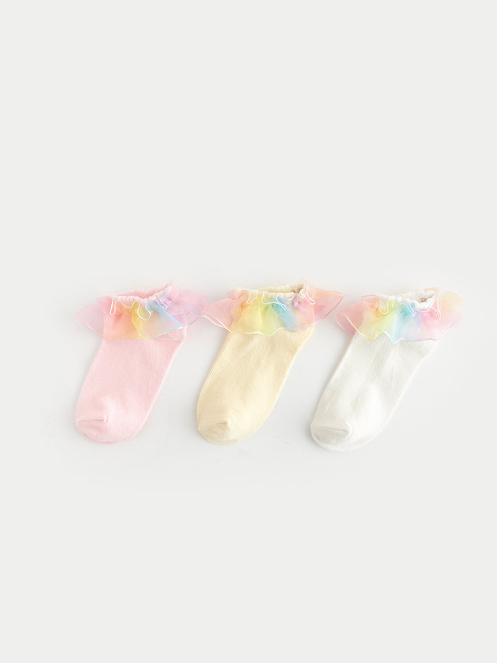Tulle Detailed Girls Booties Socks 3-Piece