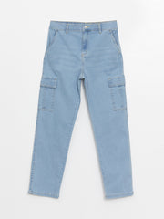 Boys Cargo Jean Trousers With Elastic Waist