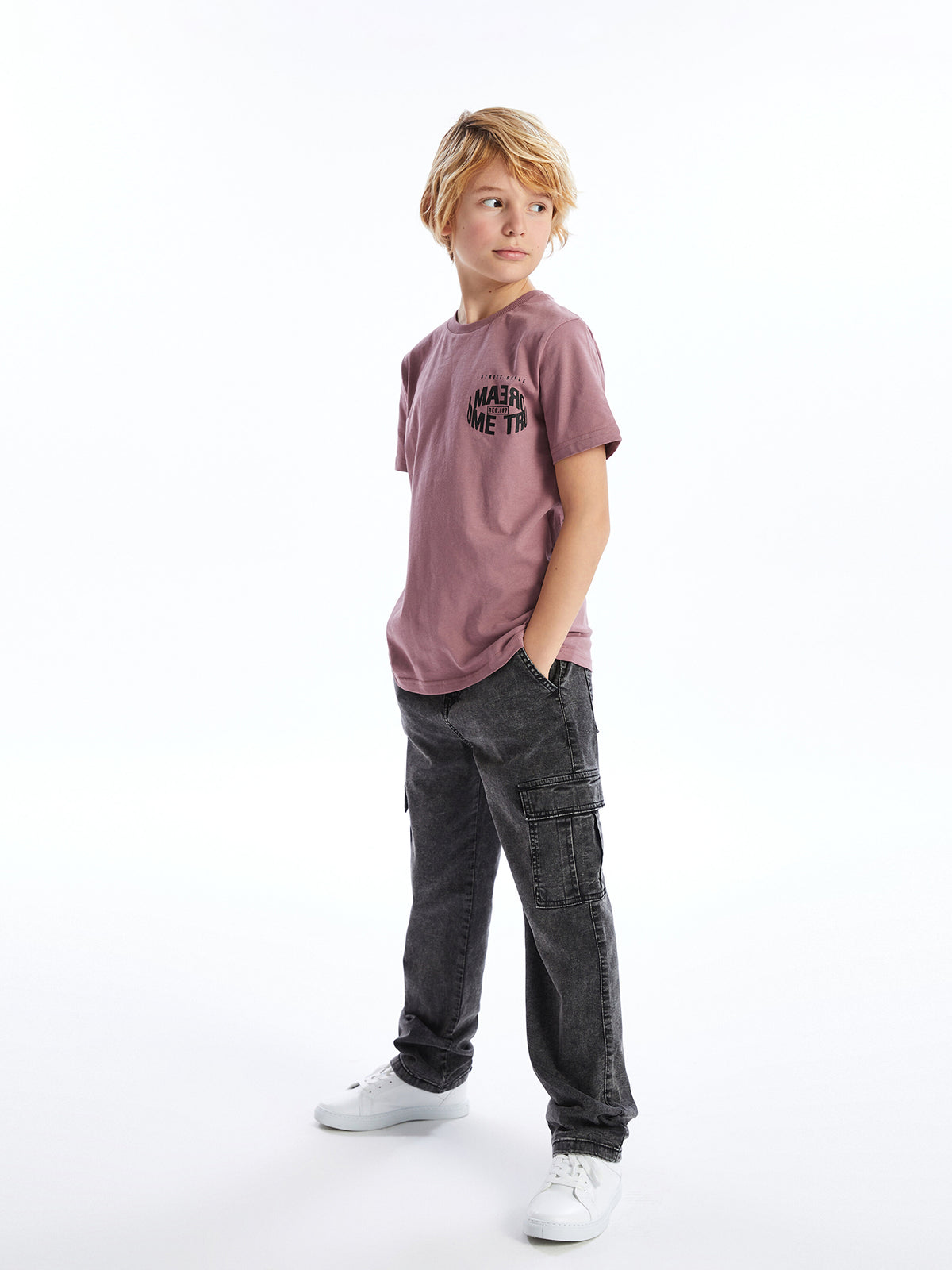 Boys Cargo Jean Trousers With Elastic Waist