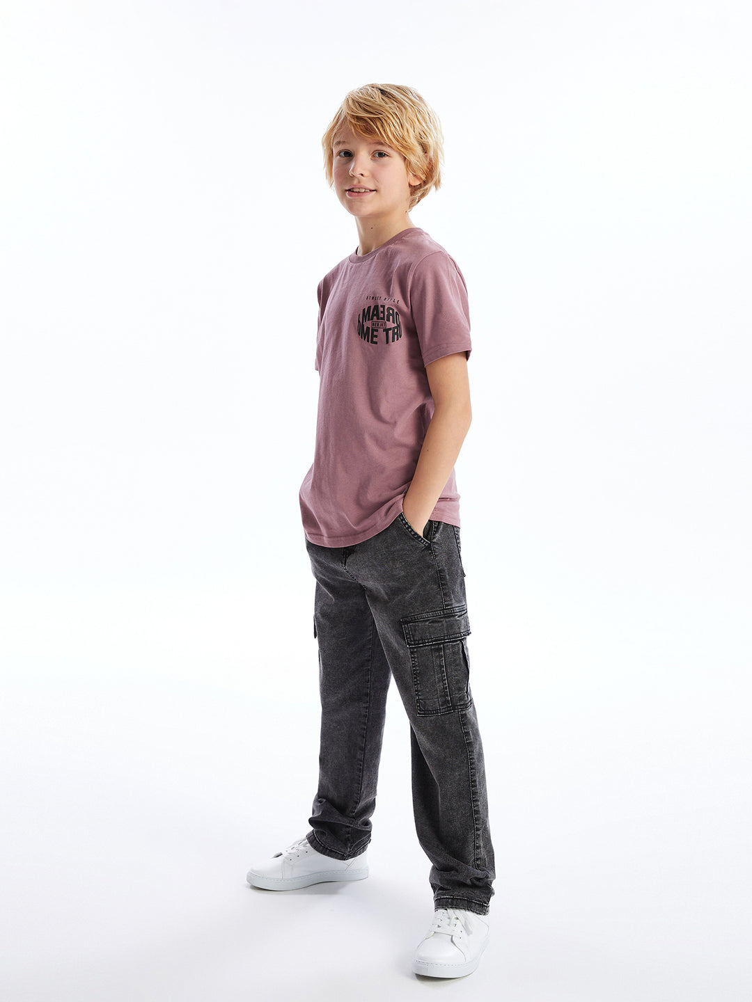 Boys Cargo Jean Trousers With Elastic Waist