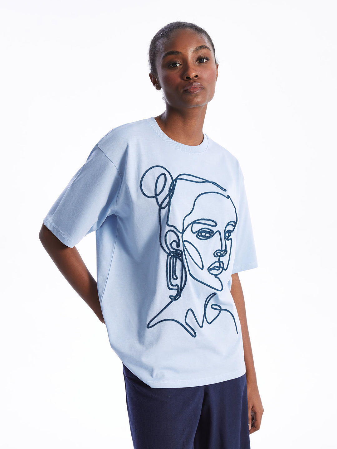 Crew Neck Printed Short Sleeve Oversize Women T-Shirt