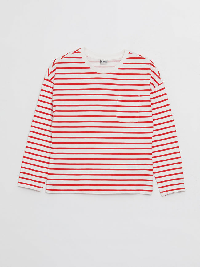 Crew Neck Striped Long Sleeve Girls T-Shirt Hover Image