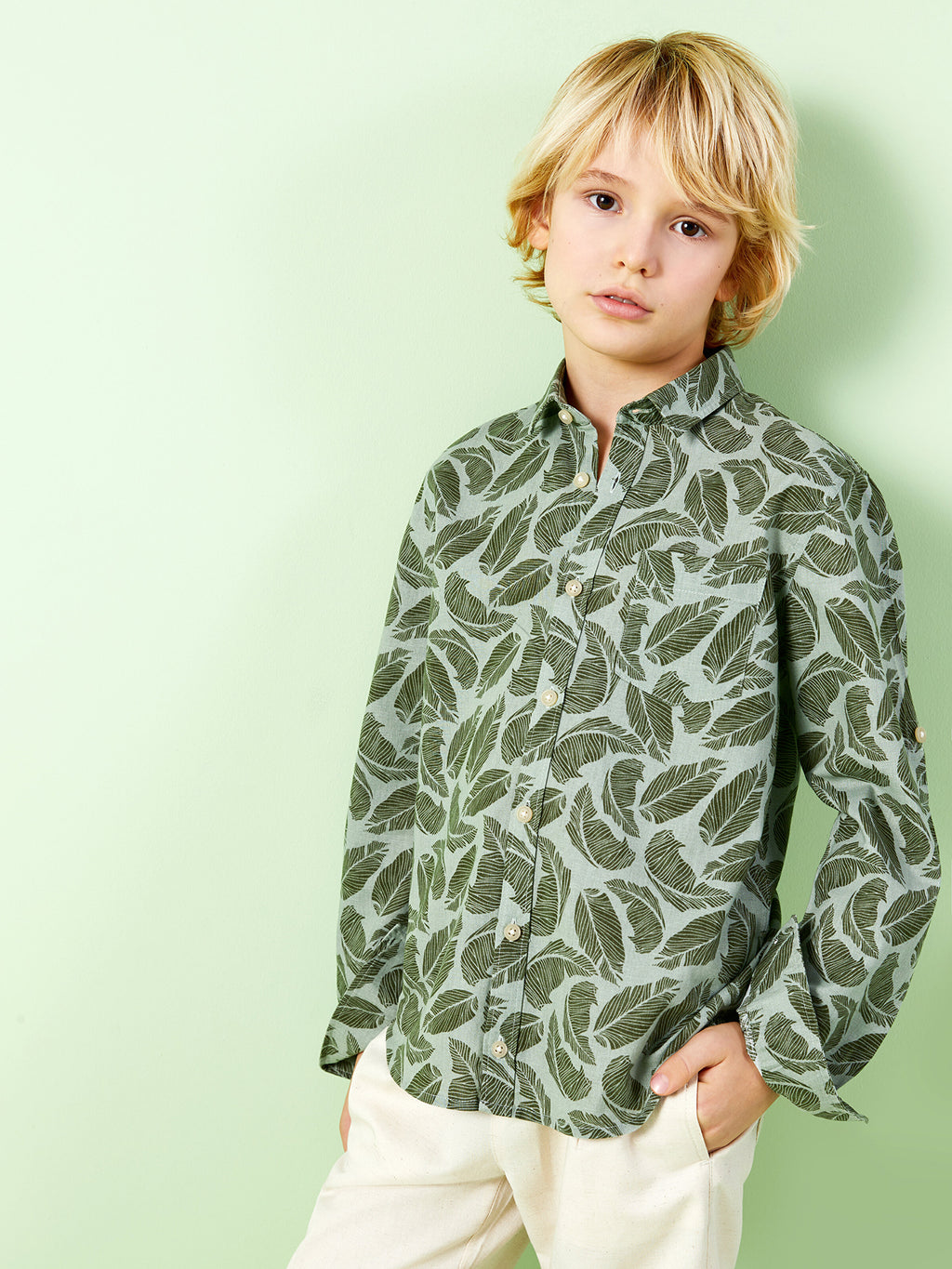 Patterned Long Sleeve Boys Shirt